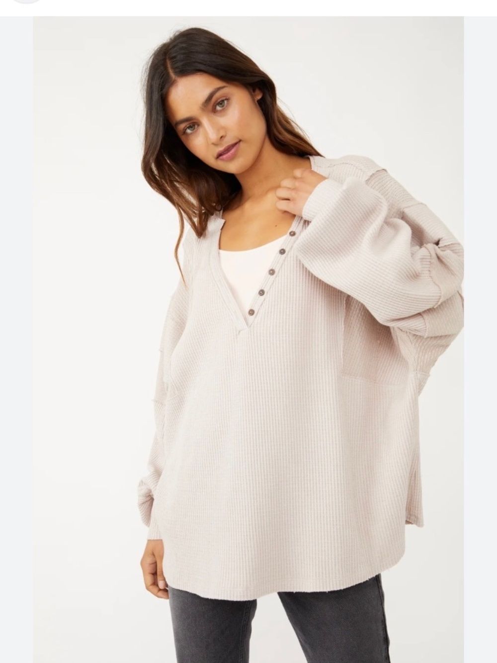 We The Free Callisto Henley Oversized Thermal in Sheer
